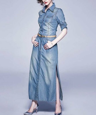 Vicky and Lucas Blue Belted Roll-Tab Shirt Dress, XL