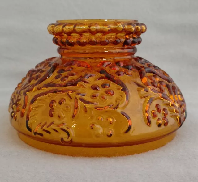 4 inch AMBER GLASS MINIATURE OIL LAMP SHADE EMBOSSED "Forget-Me-Not" PATTERN