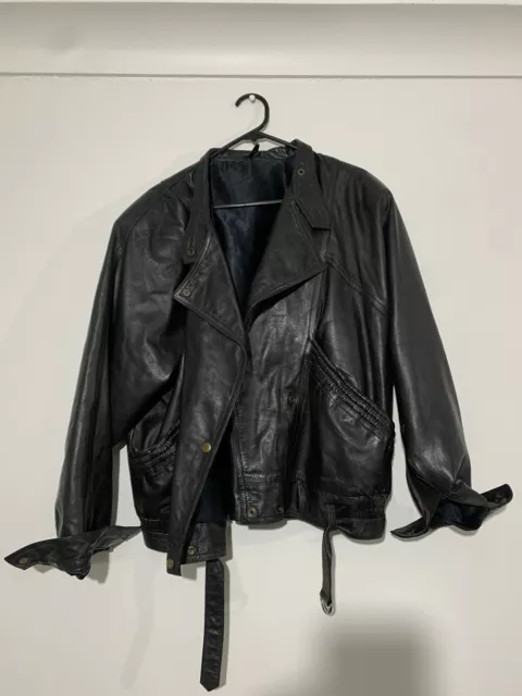 Leather Jacket Black Mens L