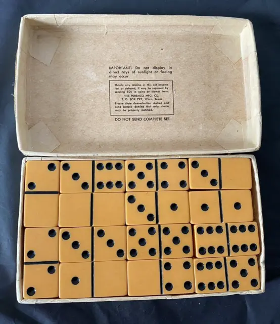 Vintage Puremco Standard Butterscotch Bakelite 28 Piece Dominoes Set