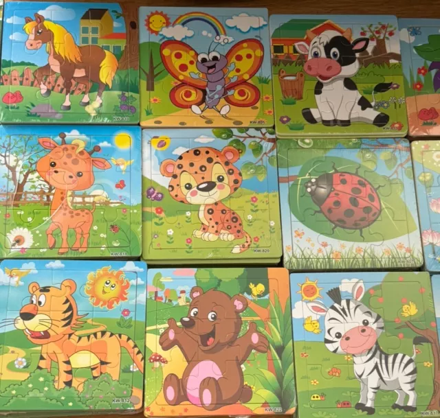 9pcs Wooden Jigsaw Puzzles - 15x15cm, Perfect for Kids' Education, Hand Eye Co