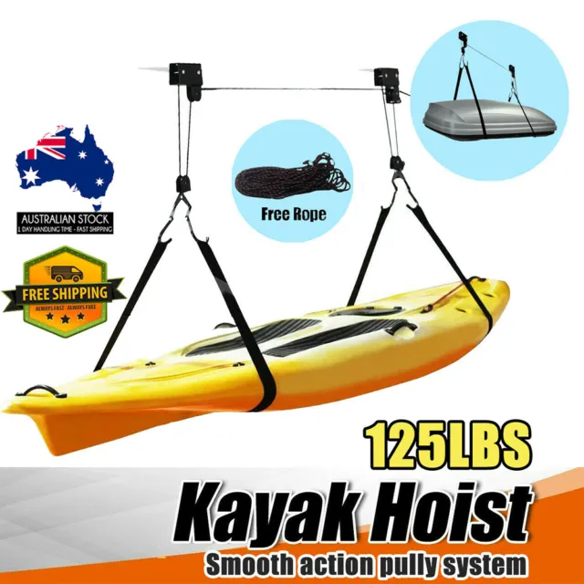 Kayak Hoist Pulley System Bike Lift Garage Ceiling Rack Storage 125LBS Capacity