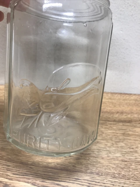 Antique PURITY OATS Hoosier Embossed Jar 6" Glass Canister Missing metal Lid 4