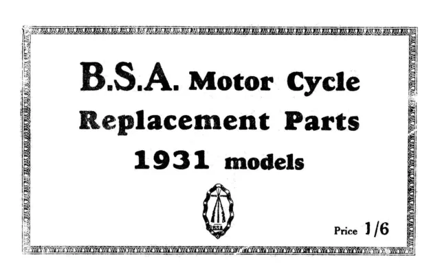(0241) 1931 BSA. All Models parts book