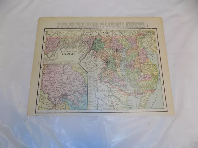 1870s Antique COLOR Map of MARYLAND AND DELAWARE