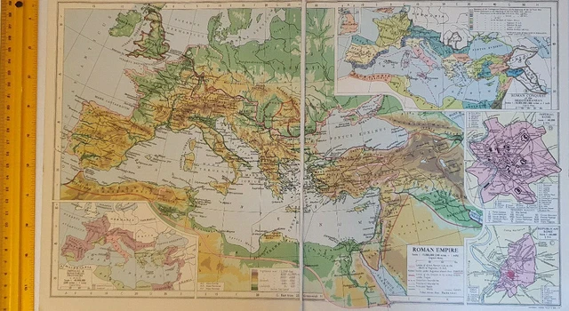 Vintage Map: The Roman Empire: At The Death Of Augustus 14 A.d. - 22 X 8 Inch
