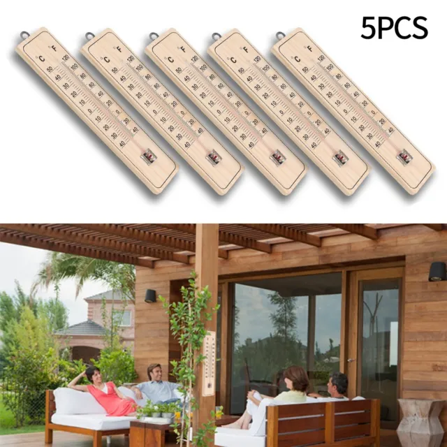 Outdoor Indoor Wood Thermometer Analog Room Garden Thermometer Set New . U