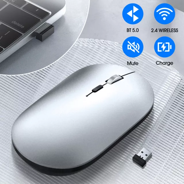 Battery Rechargeable Slim Bluetooth Mouse Wireless Mouse 5.0+ 2.4G Cordless 2