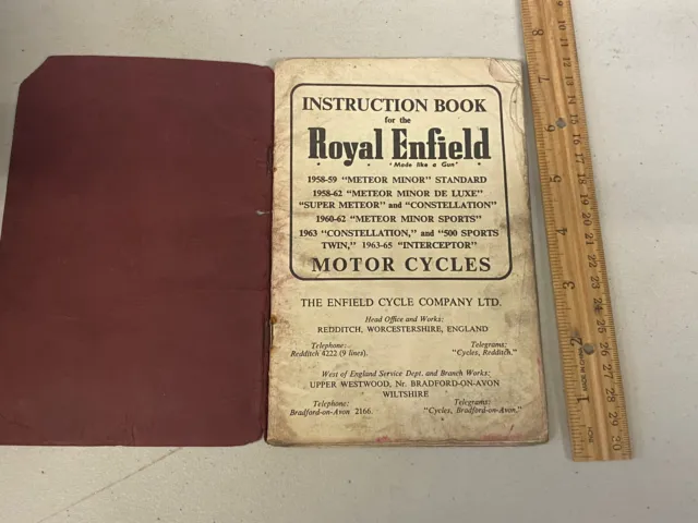 ROYAL ENFIELD MANUAL INSTRUCTIONS BOOK 1950s & 60s MOTORCYCLES - INTERCEPTOR &