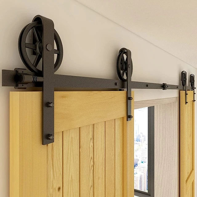 4-20FT Sliding Barn Door Hardware Closet Flat Track Big Spoke Wheel Hangers Kit