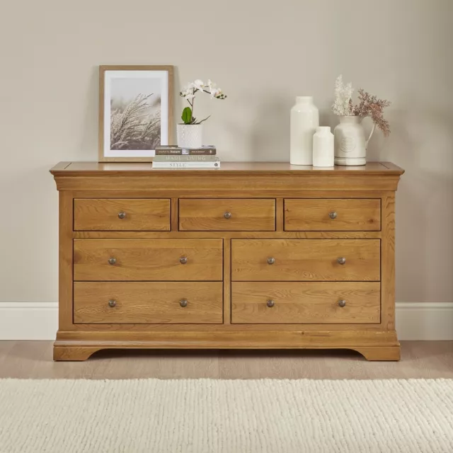 French Louis Oak Large Wide 3 over 4 Chest of Drawers -FL07