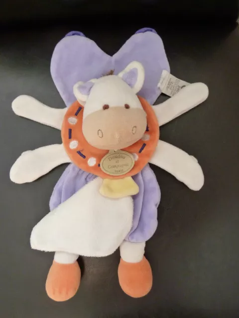 15- Doudou Et Compagnie Marionnette Cheval Ane Evolutif Mauve Orange Mouchoir