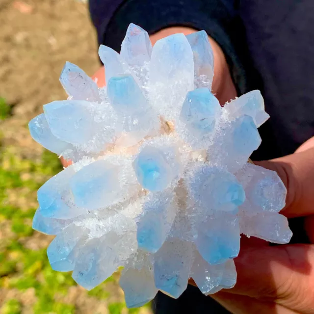 315G New Find sky blue Phantom Quartz Crystal Cluster Mineral Specimen Healing 2