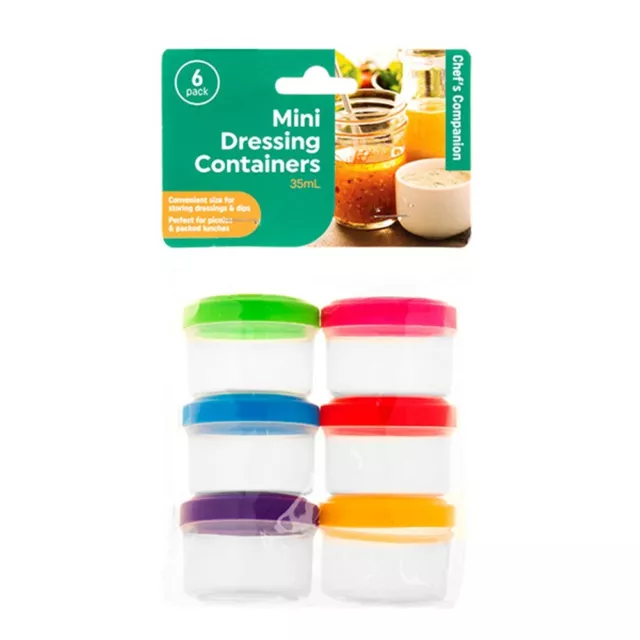 x6 Pack Lot Dressing Container Coloured Lids Mini Condiment Tupperware Lunch Box