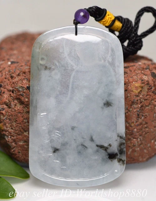 2.2" Chinese Natural Jade Jadeite ice Emerald Carved Shakyamuni Pendant Amulet 2