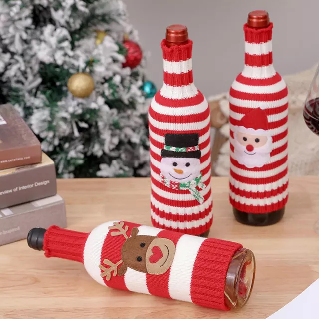 3PCS Christmas Wine Bottle Cover Bag Santa Reindeer Snowman Wine Bottle Sweater 2