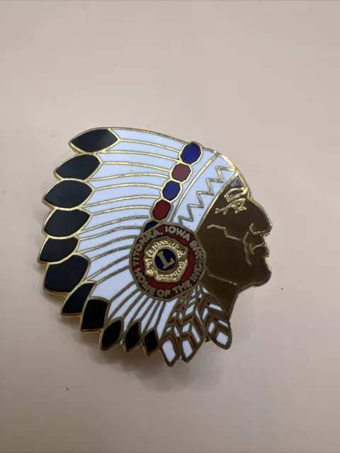 Vintage Native American Chief Headdress War Bonnet Enamel Pin Iowa Lions Club