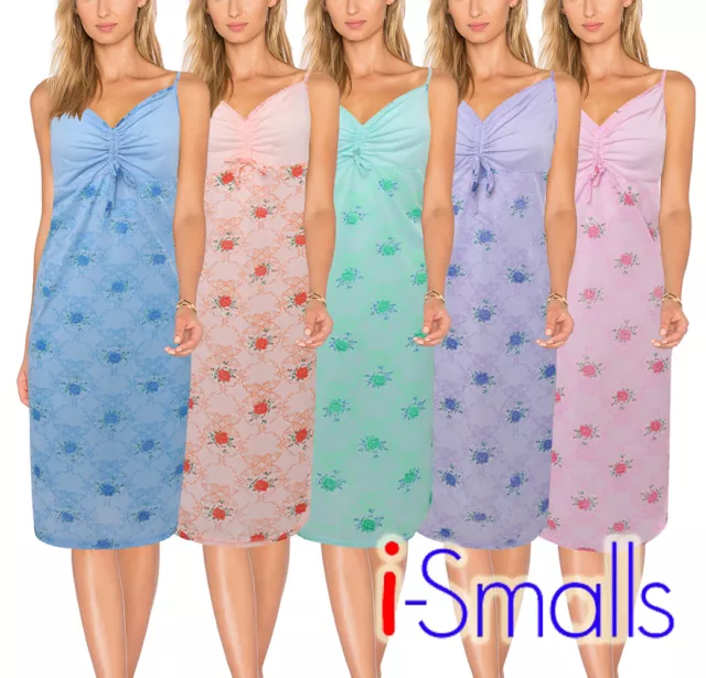 i-Smalls Ladies Nightdress V Neck Floral Sleeveless Cotton Nightwear