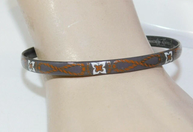 Bracelet Vintage Michaela Frey En émail Floral Rose Et Blanc - Fabriqué En Autriche, Signé