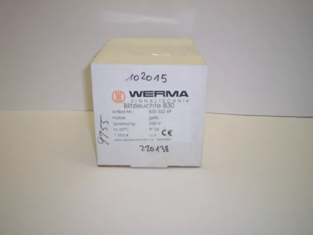 Werma 830 352 68 Flashing Beacon Base Mtg. 230Vac Yellow/Amber New In Box