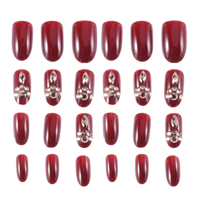 24 pz Rotondo Falso Gel Unghie Strass Finta Grazia