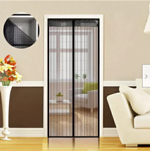 Fly screen insect protection door curtain magnetic mesh mosquito net black Y4W5