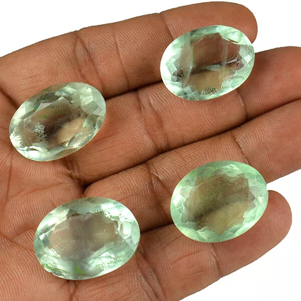 170 CT / 4 Pièces en Gros Lot Vert Naturel Fluorine Coupe Ovale Forme Libre