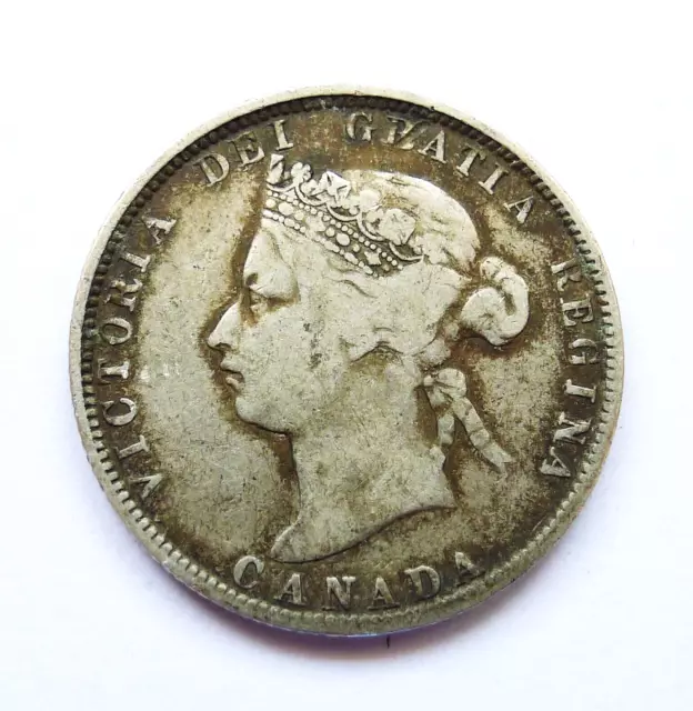 Canada 25 Cents 1881-H, Victoria, .925 Silver, Recut Die 'N', 820K Mintage, Km#5