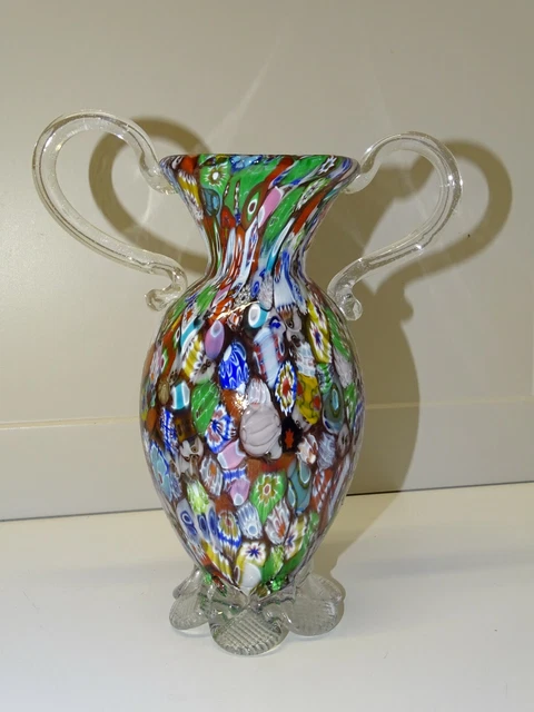 *VASE VERRE MURANO MILLEFIORI ANCIEN Fratelli & Toso vintage pied à la pince D