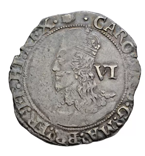 Charles I, silver sixpence, mintmark tun, c. 1636-8