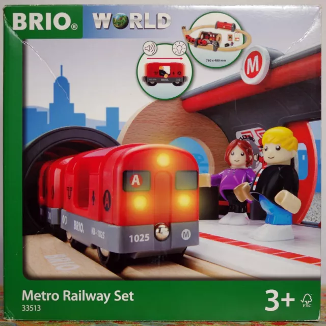 BRIO World 33513 METRO RAILWAY SET Wooden Train Ages 3+ complete 20 pcs railroad