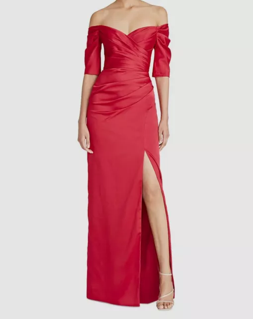 $795 Theia Women's Red Sienna Off-The-Shoulder Gown Dress SZ 4
