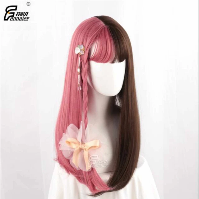 Gradient powder brown Long straight hair straight bang cosplay Wig hot style