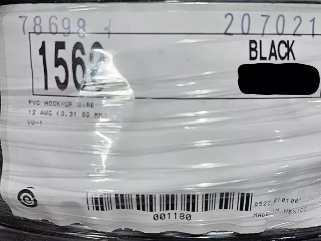 Alpha Wire 1560 #12awg Tinned Copper PVC Hook-Up MIL-W-76B 80C/1000V BLACK /10ft