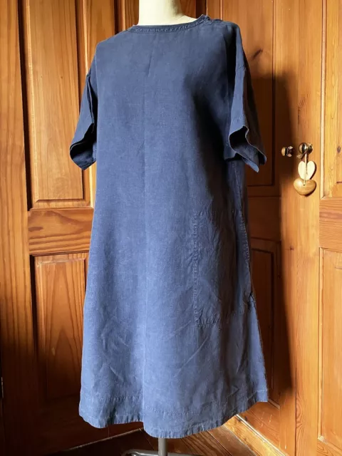 Toast Slate Washed Linen Short Sleeve Shift Dress Size 14. Used Good Condition.