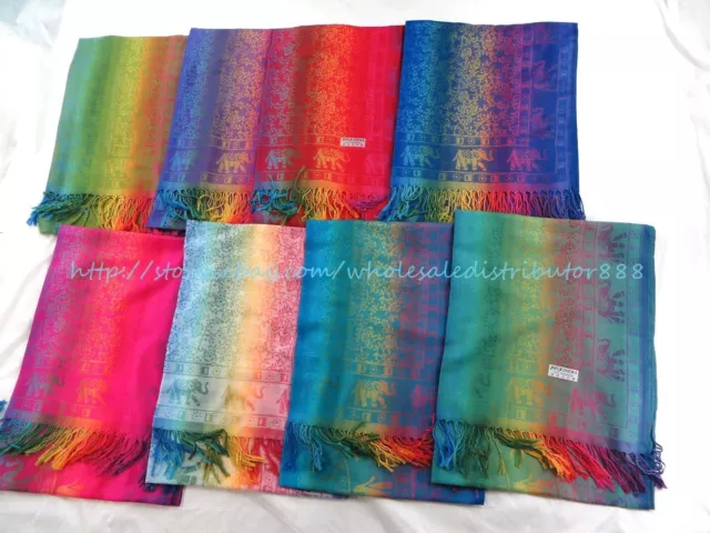12 SCARVES RAINBOW elephant mandala pashmina shawls wholesale lot $72. ...