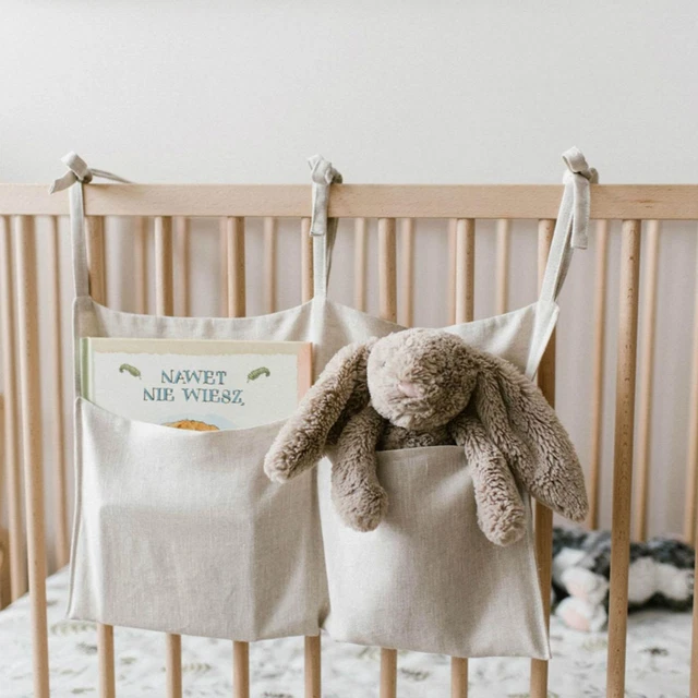 Crib Side Hanging Storage Bag, Linen 2 Pocket Organizer and Toys! For Crib F2Y5