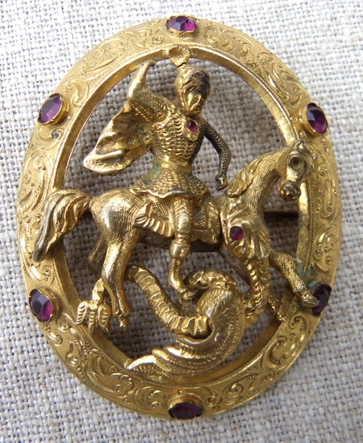 Broche Ancienne En Métal Doré Bombée - Style Art Déco Brillant, Tige à Redresser, Occasion