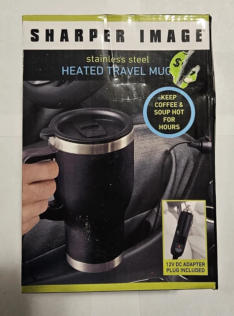 Sharper Image Stainless Steel Heated Travel Mug W/ Charger - New Sealed - Black