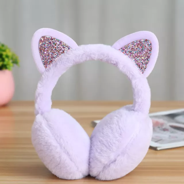Women Kid Warm Ear Muffs Lovely Earmuffs Cute Shinny Cat Ear Winter Headband 2