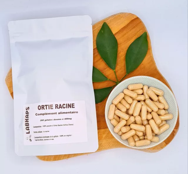 ORTIE RACINE 200 gélules dosées à 400mg enveloppe de la gélule 100% végétale