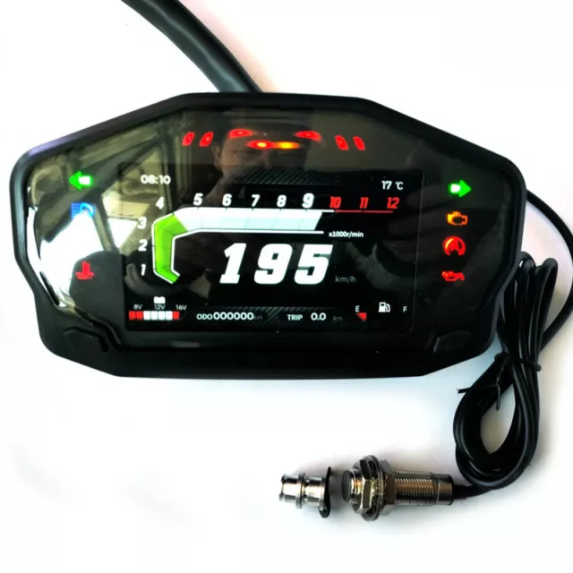 Universal LCD Digital Motorcycle Speedometer Tachometer Odometer Fuel Gauge