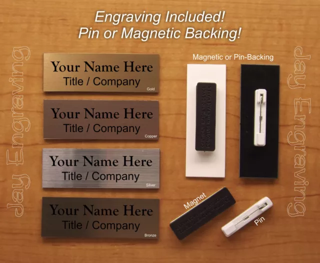 Custom Engraved 1x3 Brushed Metal Finish Name Tag | Plastic Employee ID Badge