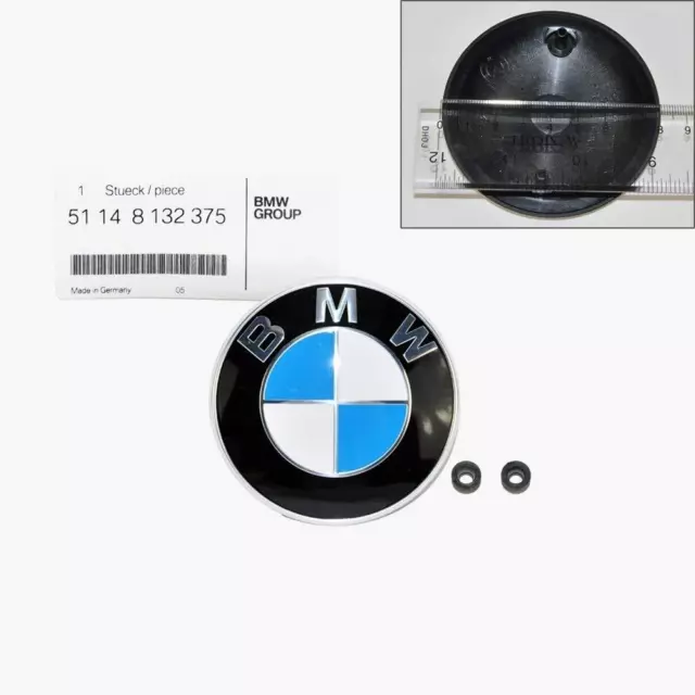 GENUINE BMW LOGO Hood Emblem with Grommet Badge Bonnet 82mm 1 3 5 6 7 X Z  Series £32.40 - PicClick UK