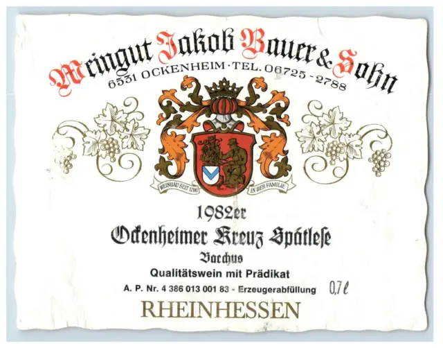 1970's-80's Weingut Eakob Bauer & Sohn German Wine Label Original S43E