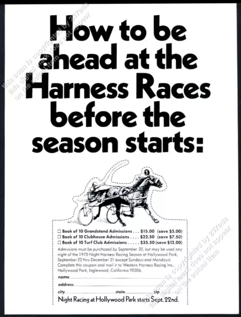 1970 harness racing horse art Hollywood Park race track vintage print ad