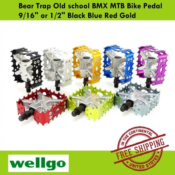 Wellgo Bear Trap Old school BMX MTB Bike Pedal 9/16" or 1/2" Black Blue Red Gold