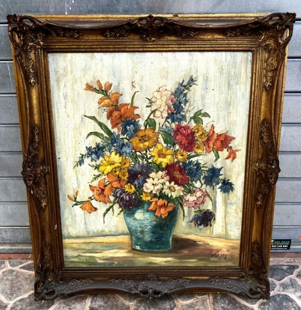 Superbe tableau huile sur toile bouquet de fleurs peinture nature morte