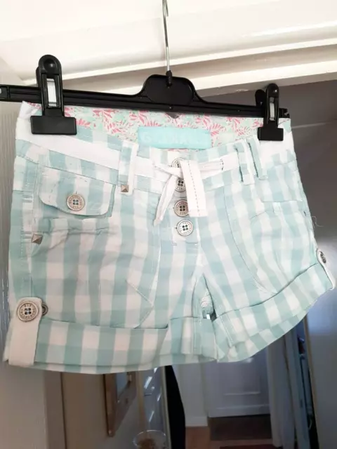 Girls New Look Generation Duck Egg Blue & White Checked Shorts, Age 10 Yrs, VGC 2