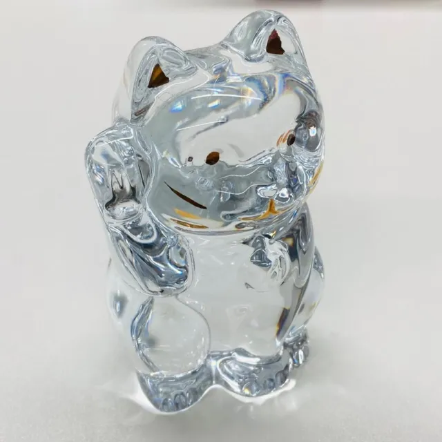 Baccarat Maneki Neko Lucky Cat Crystal Glass Figure Beckoning Cat Used